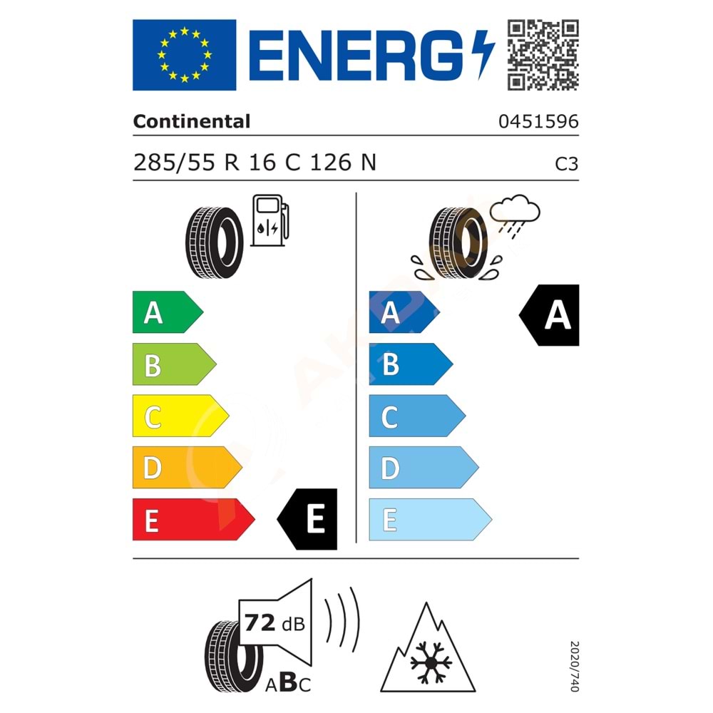 285/55/16C VANCO A/S 126N 10PR M+S* (KAR ARMALI) CONTİNENTAL