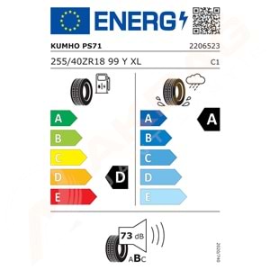 255/40/18 99Y XL PS71 KUMHO